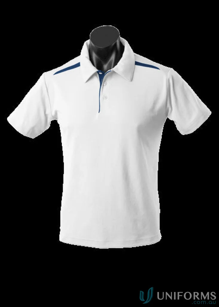 White Paterson Polo shirt with blue accents, perfect for uniforms or workwear