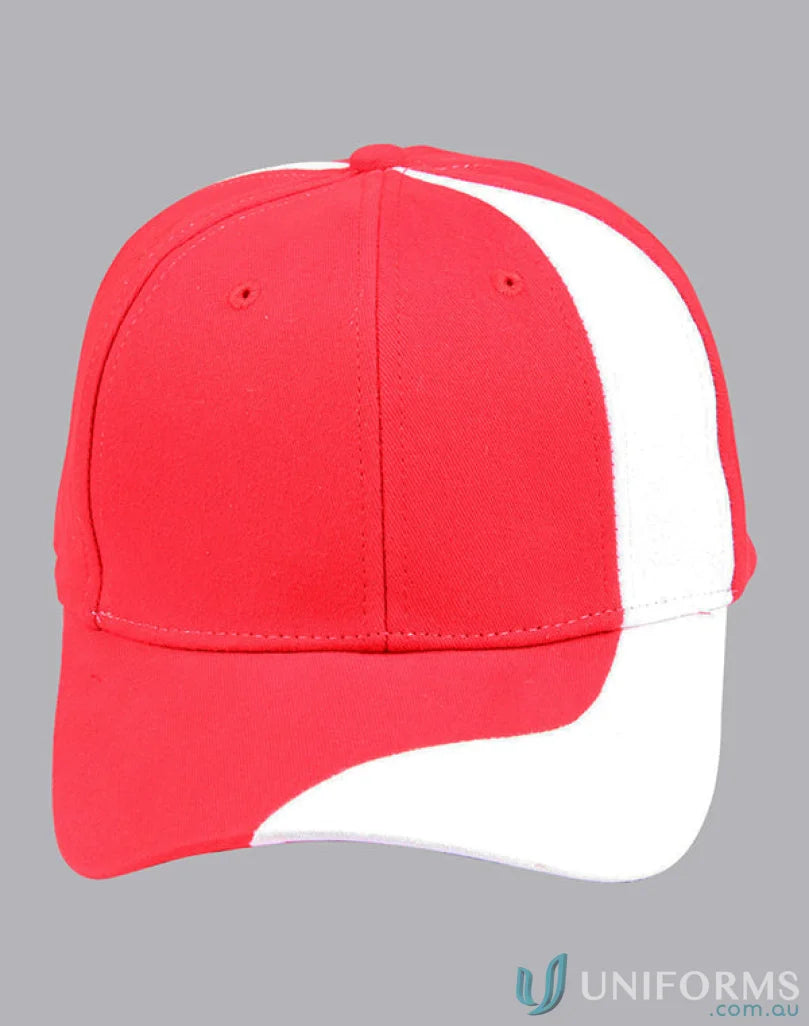 Red and white crown contrast cap for a stylish black white look at Peak Crown Contrast Cap