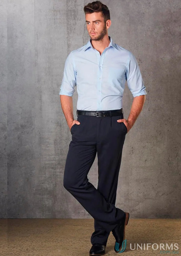 Man in wp01 Permanent Press Pants with stain resistant jet pockets and angled coin pocket