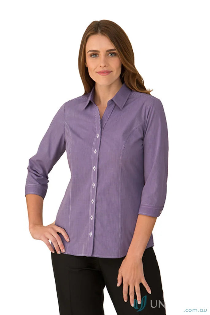 Purple princess line workwear shirt from Pippa Check with three-quarter sleeves