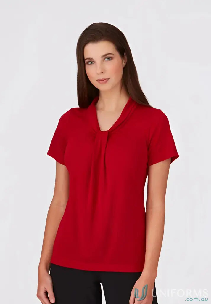 Red short-sleeved blouse with soft draped neckline and comfy fit - Pippa Ladies SS Top