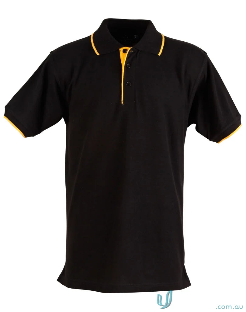 Black ps08 Liberty Polo with yellow trim from Winning Spirit Pique workwear solution
