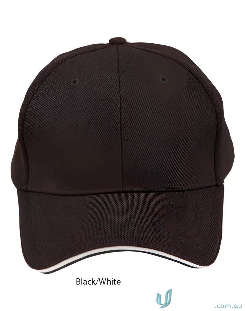 Black mesh safety cap with white trim, perfect for a winning spirit pique look