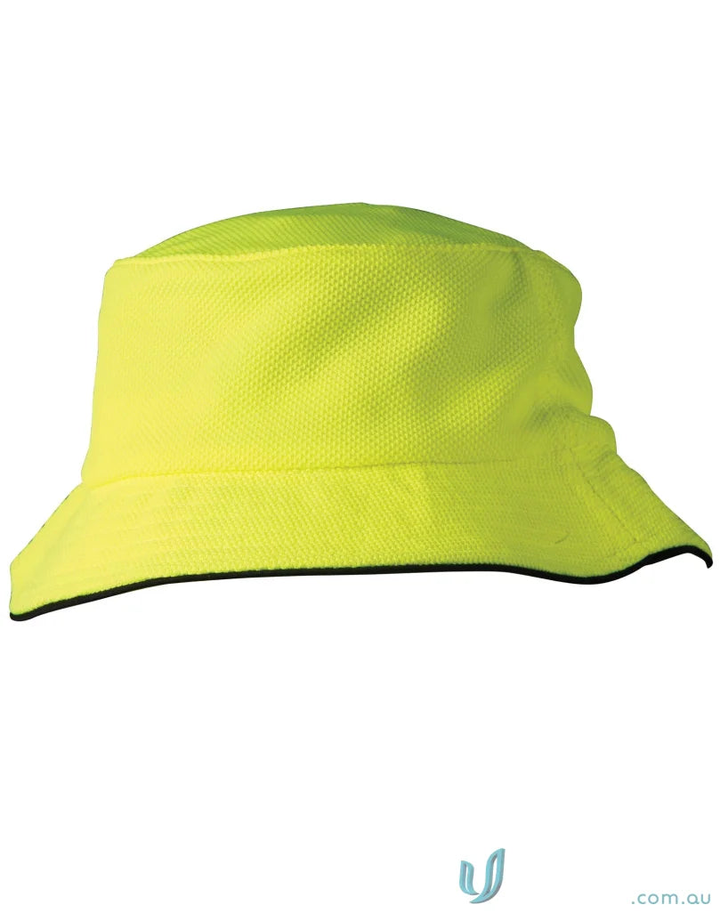 Bright yellow Winning Spirit Pique mesh bucket hat for sun protection and style
