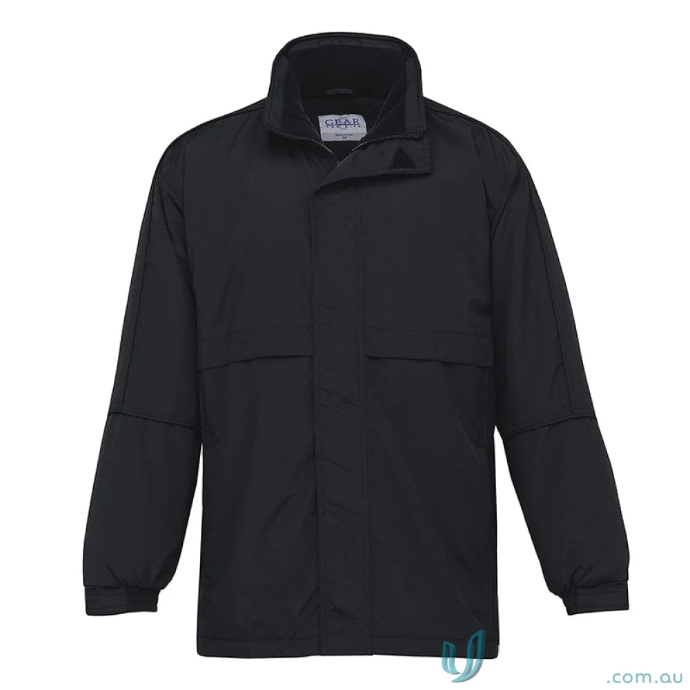 Black long-sleeved collared jacket from Plain Basecamp Anorak workwear contrast uniforms