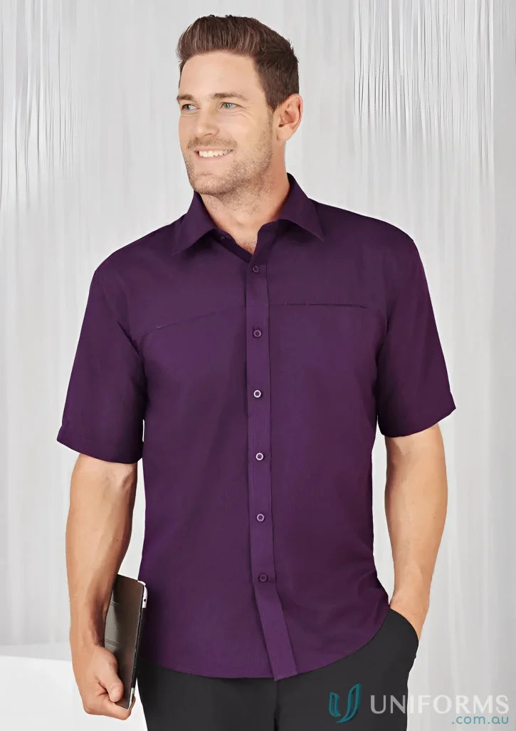 Purple short-sleeve oasis shirt for men, stylish men’s oasis short sleeve top