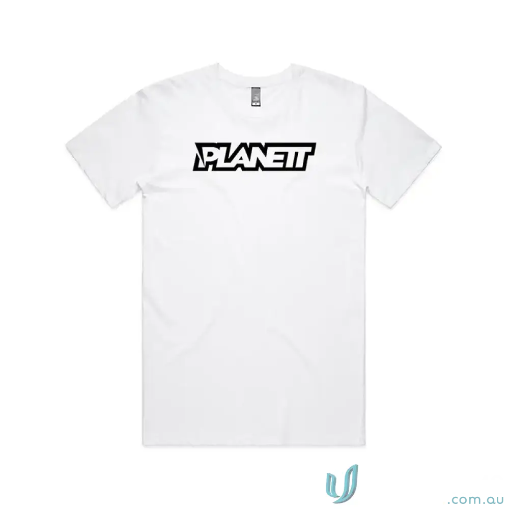 White short-sleeved Planett Classic Tee with black PLANETT print in combed cotton classic style