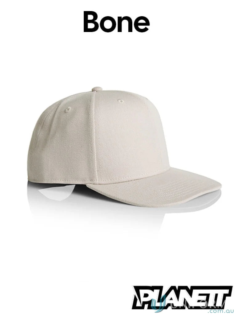 Bone-colored Planett Stock Cap, high profile snapback flat peak cap for style