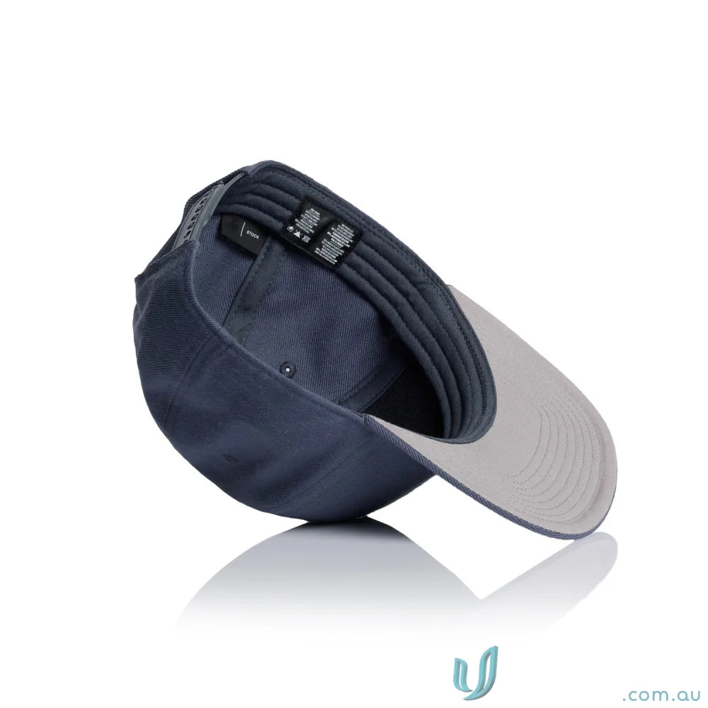 Navy blue high profile snapback cap with flat peak, Planett Stock Cap profile snapback
