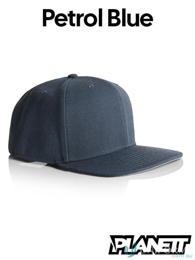 Petrol blue Profile Snapback Cap with flat peak, part of Planett Stock Cap collection