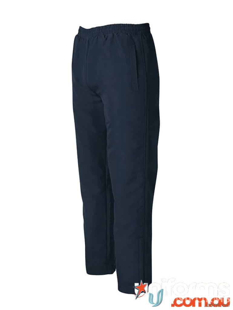 Navy blue elastic waist pants with zip for kids uniforms in Podium Kids Warm Up Zip Pant