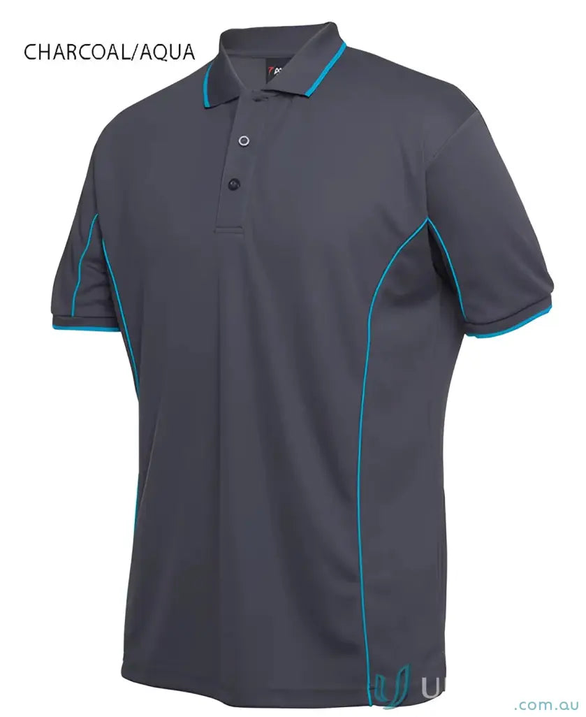 Charcoal and aqua JB’s Podium piping short sleeve polo shirt in podium cooling fabric