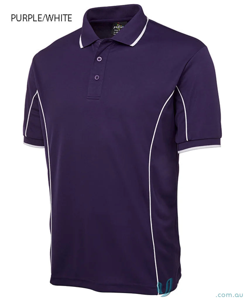 Purple and white JB’s Podium Piping Polo shirt in podium cooling fabric, piping short sleeve