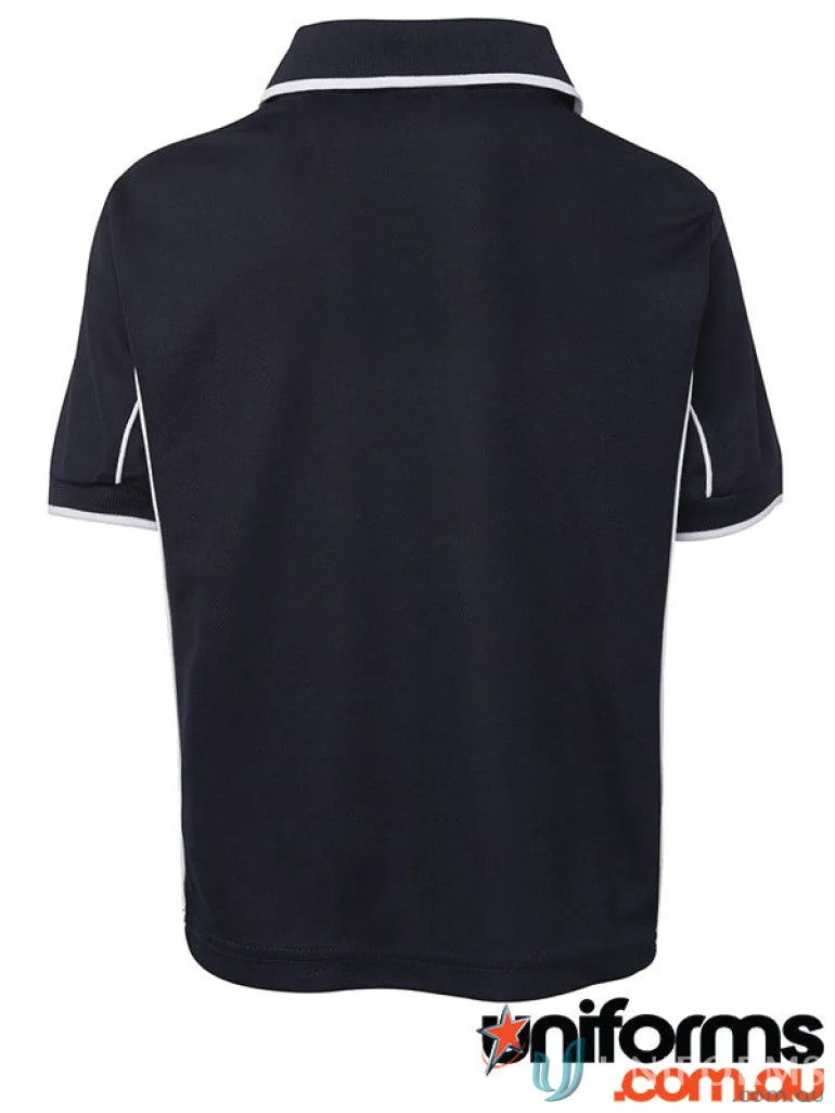 Kids Navy Polo Shirt with White Trim in JB’s Kids Podium Piping featuring Podium Cool™ fabric