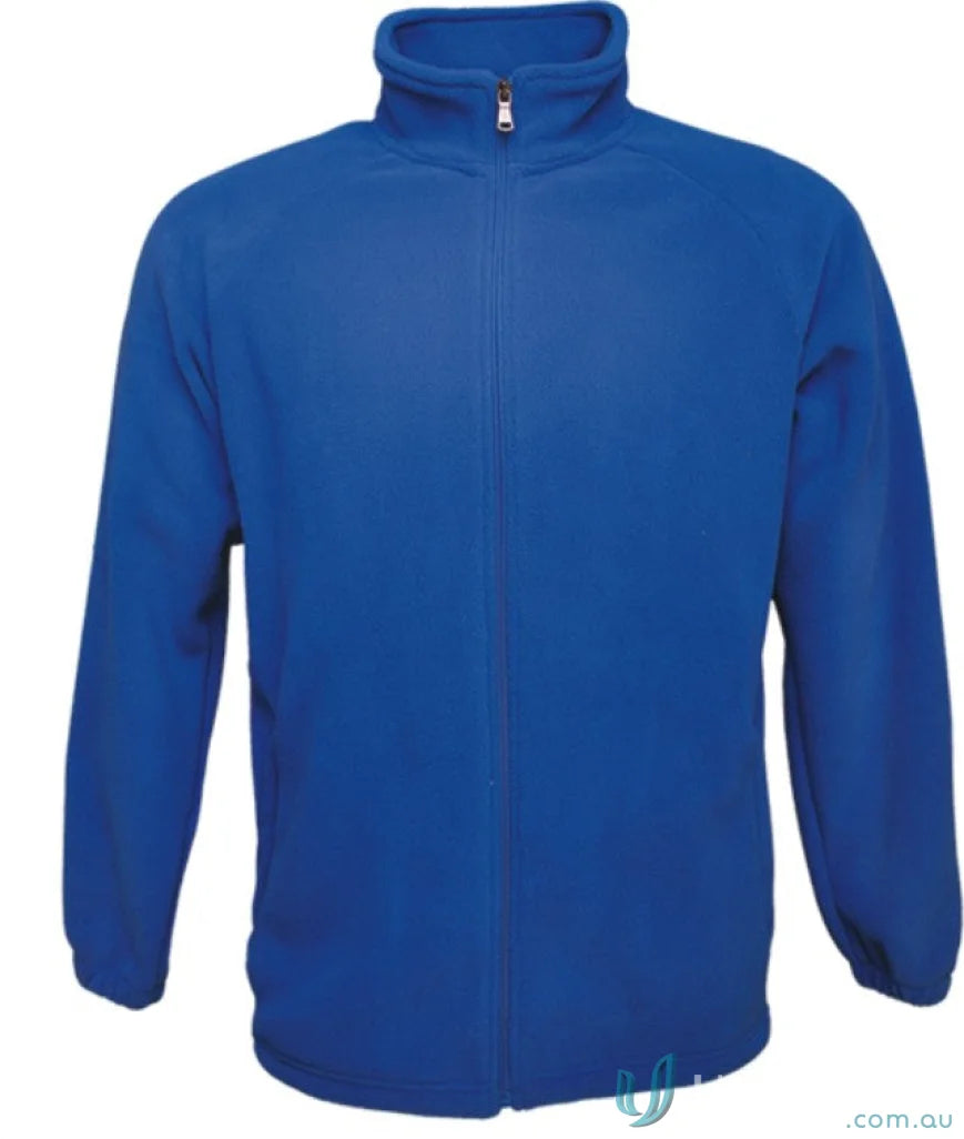 Blue polar fleece zip jacket for unisex adults, perfect for cozy outdoor days