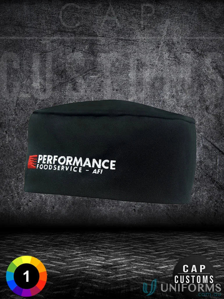 Black Poly Cotton Chefs Hat with Performance Foodservice AFI logo, perfect for sports uniforms