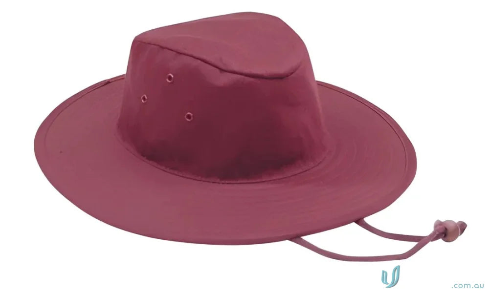Maroon sun hat with chin strap for uniforms and workwear, see FAQ link for details