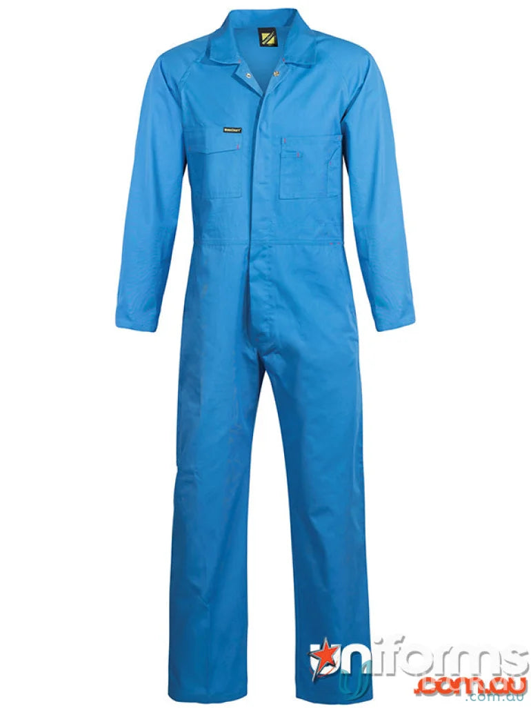Blue long-sleeved PolyCotton coveralls with pockets for workwear and uniforms