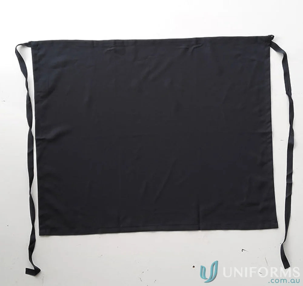 Black polyester waist apron with ties, perfect for uniforms and work gear