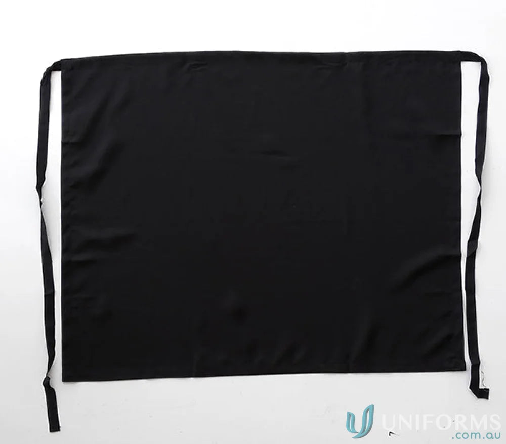 Black polyester waist apron with ties, perfect for work uniforms