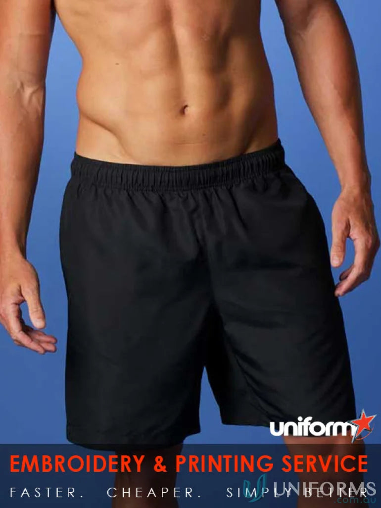 Black polyester pongee Pongee-shorts perfect for uniforms and workwear, sporty look