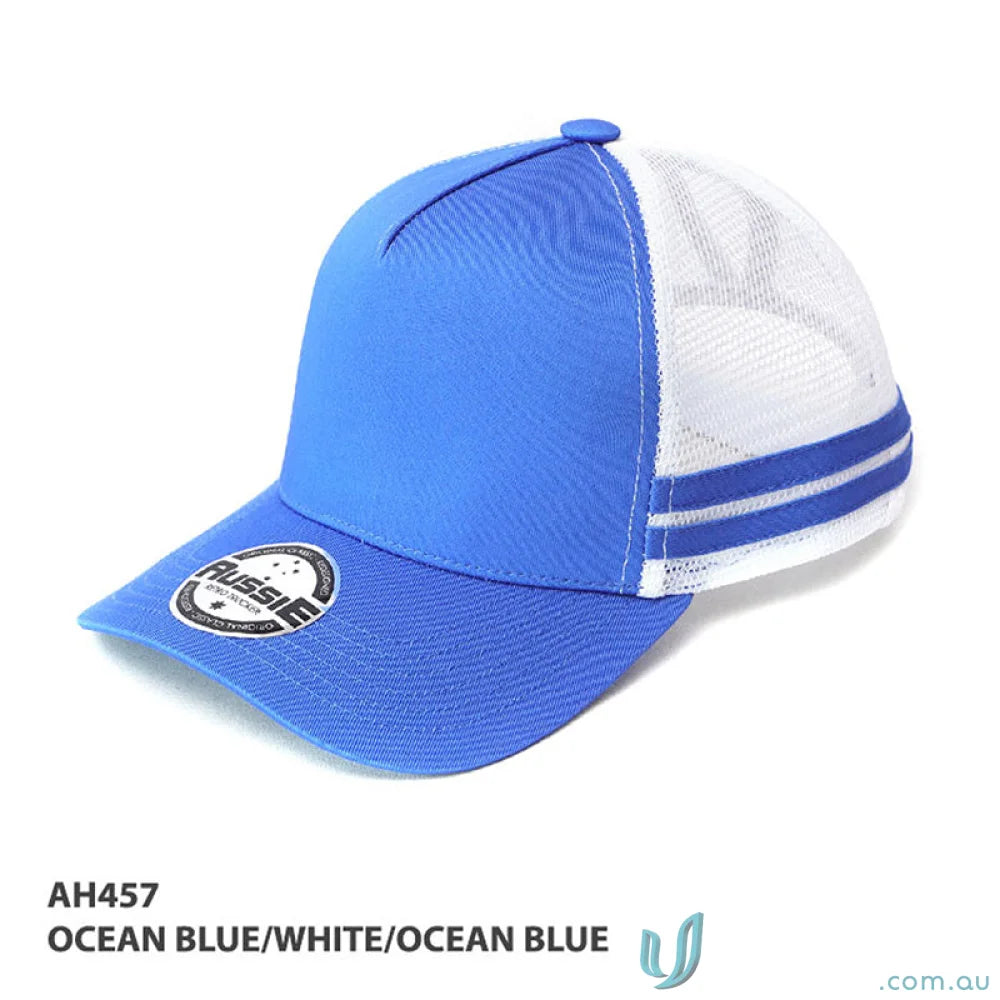 Ocean blue and white Ponytail Cap perfect for casual workwear or uniforms