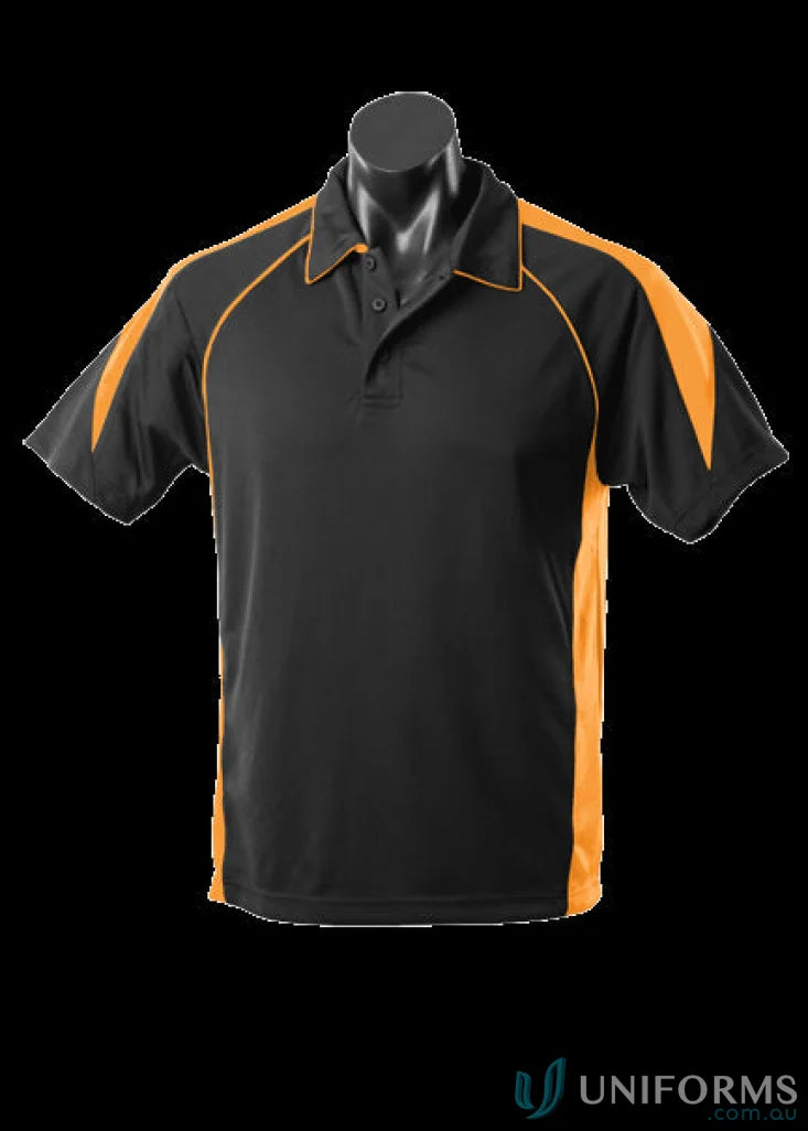 Black and orange Premier Polo shirt made from comfy fabric, great for uniforms or workwear