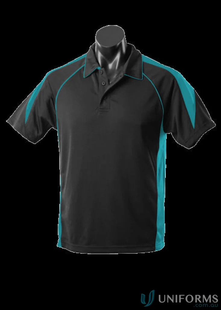 Black and teal Premier Polo shirt made from comfy fabric, perfect for uniforms or workwear