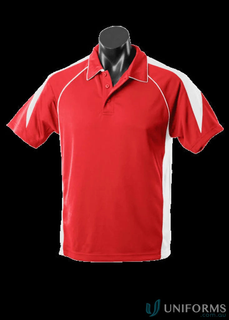 Red and white Premier Polo shirt made with quality fabric, great for uniforms or workwear