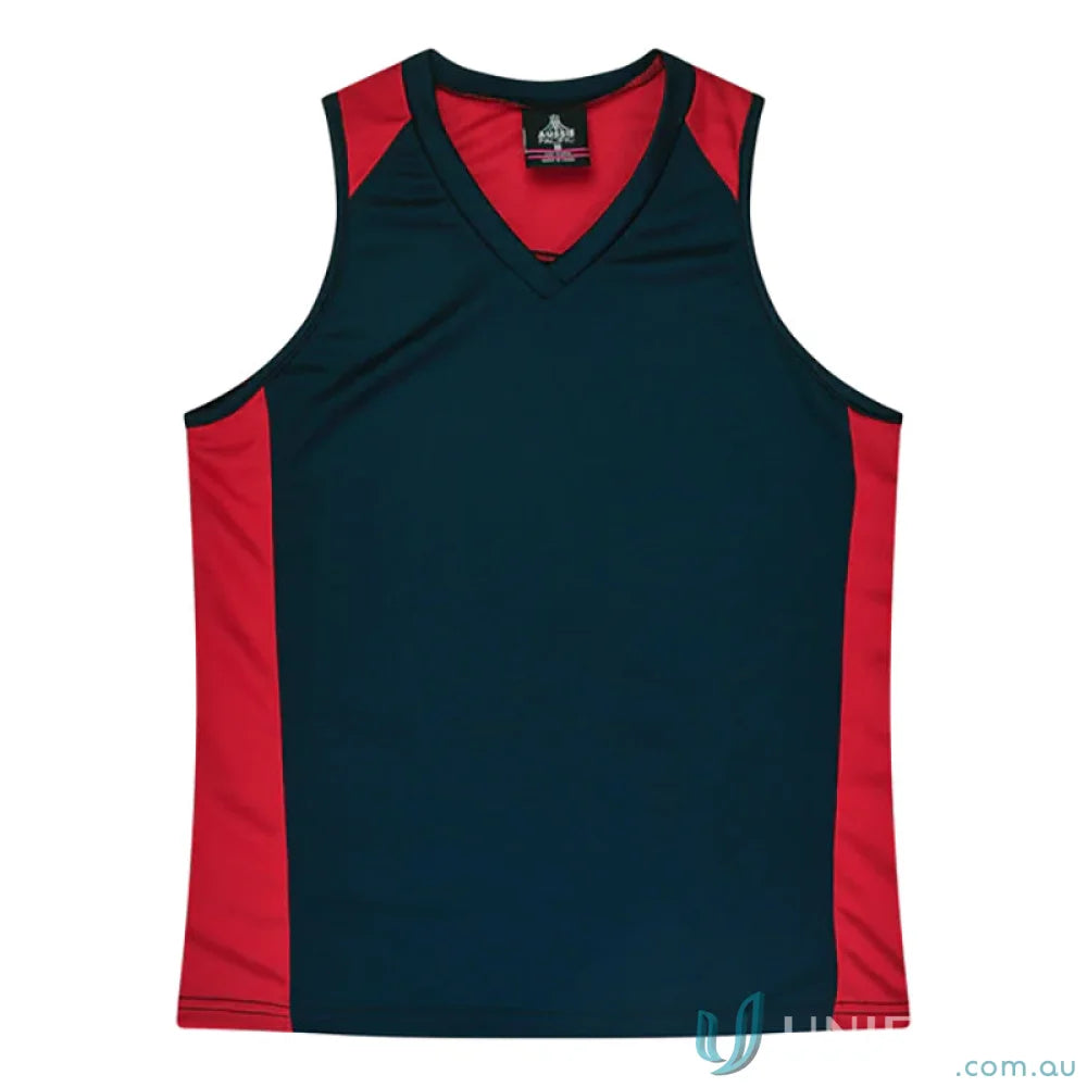 Premier Singlet sleeveless athletic shirt with red side panels and fabric neck bind for comfort