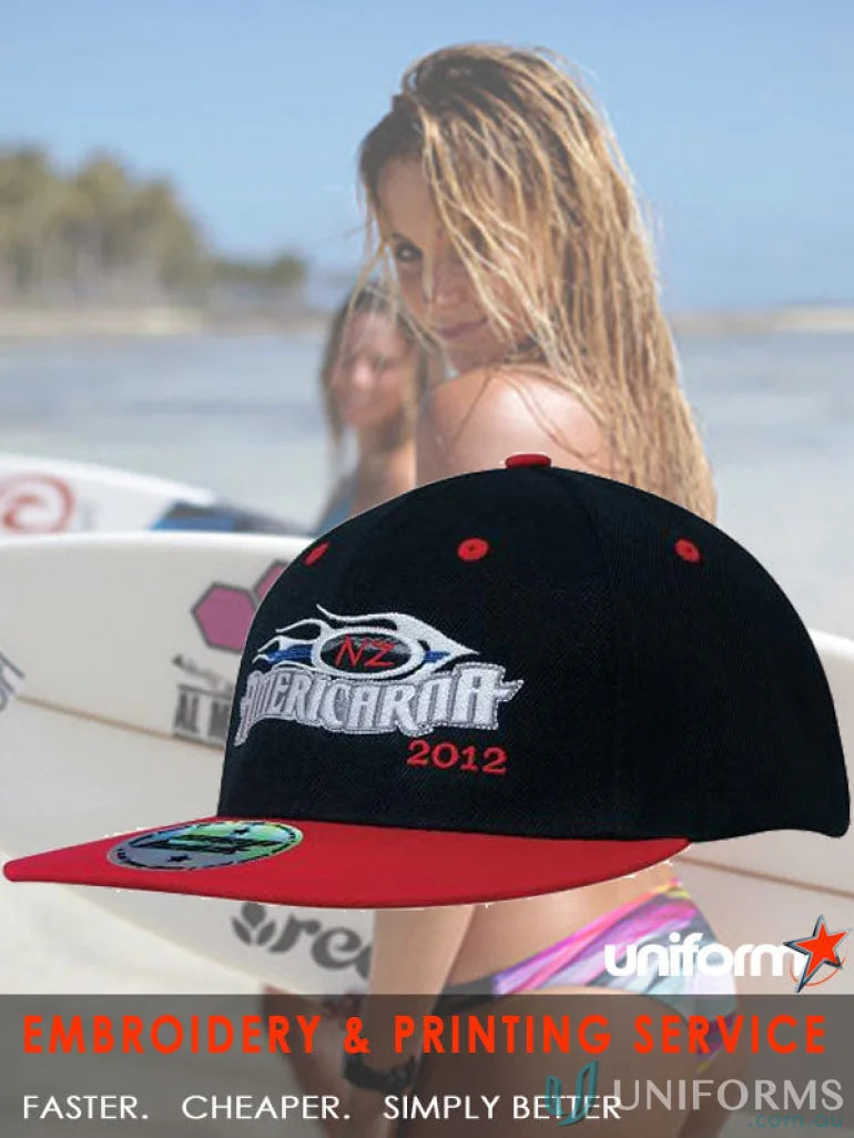 Black and red snap baseball cap from Premium American Twill workwear collection