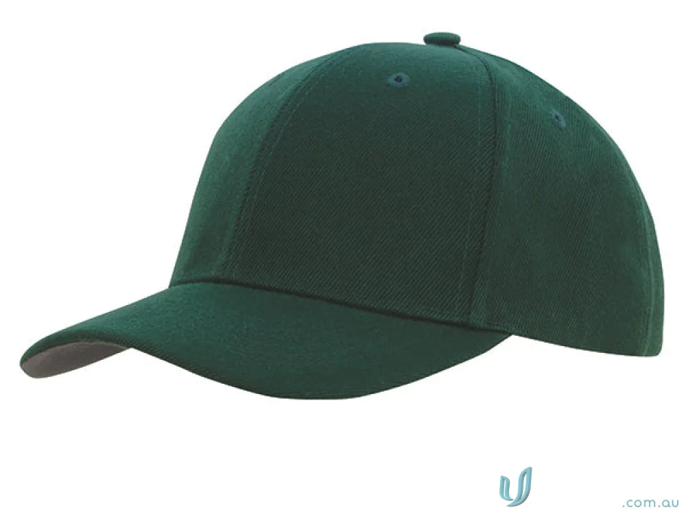 Green baseball cap made of premium American twill with fabric-covered touch strap and pre-curved peak