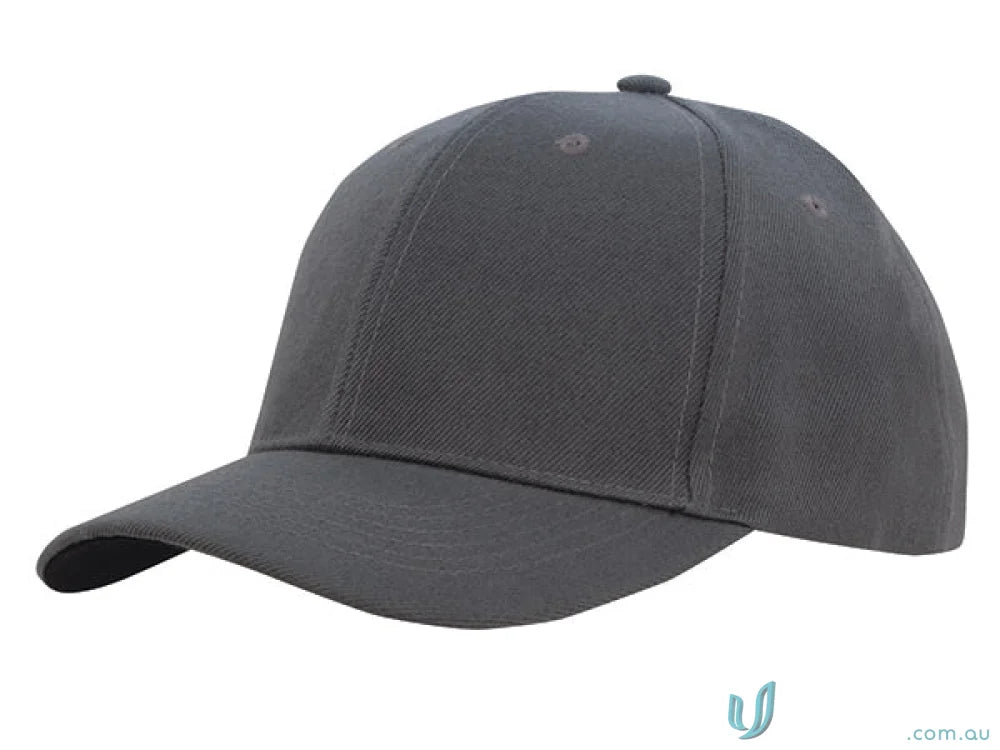 Gray baseball cap made from premium American twill with a pre-curved peak and fabric-covered touch strap