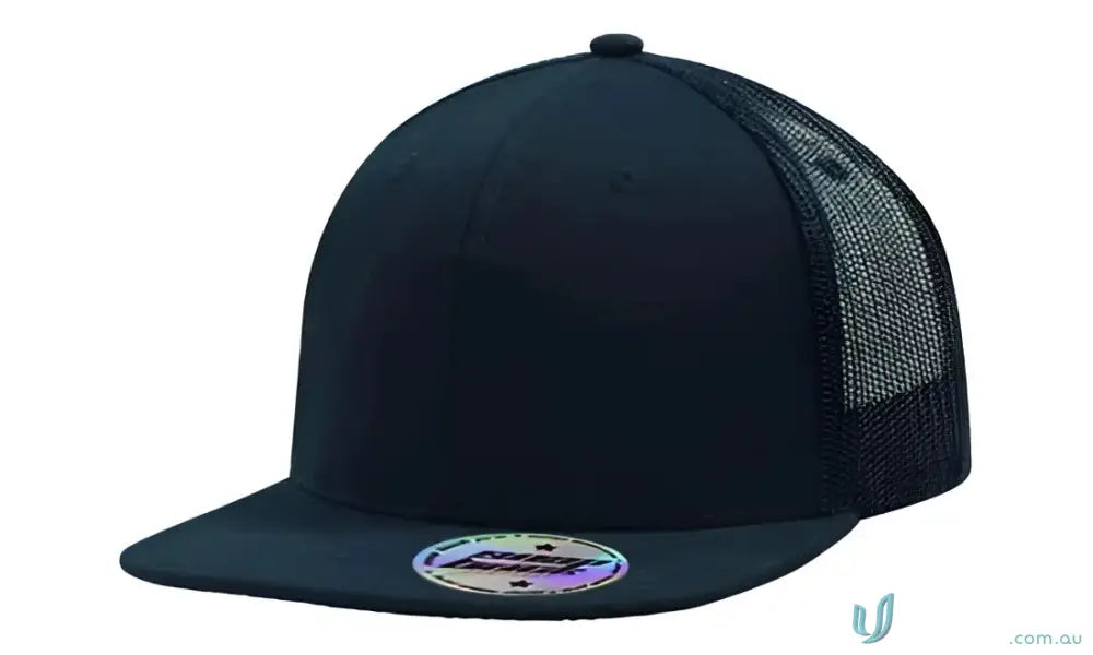 Black mesh back baseball cap with holographic pro sticker, perfect for uniforms FAQ link