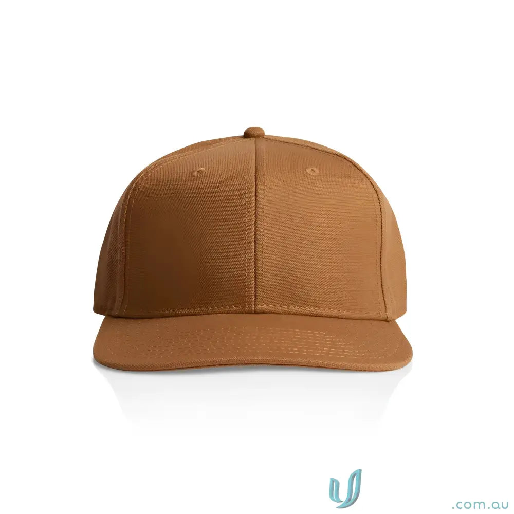 Plain brown colour stock canvas cap with flat brim and tonal under-peak lining