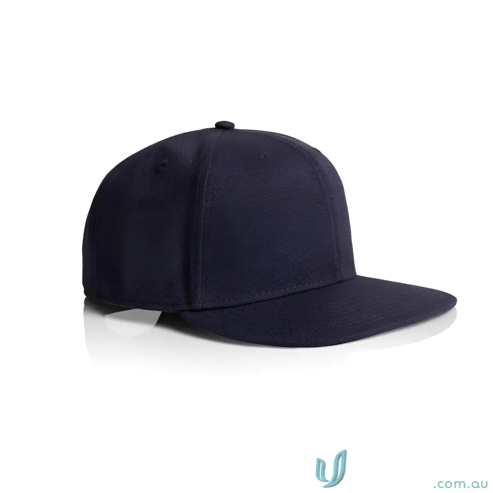 Dark blue stock canvas cap with flat brim and tonal under-peak lining for men