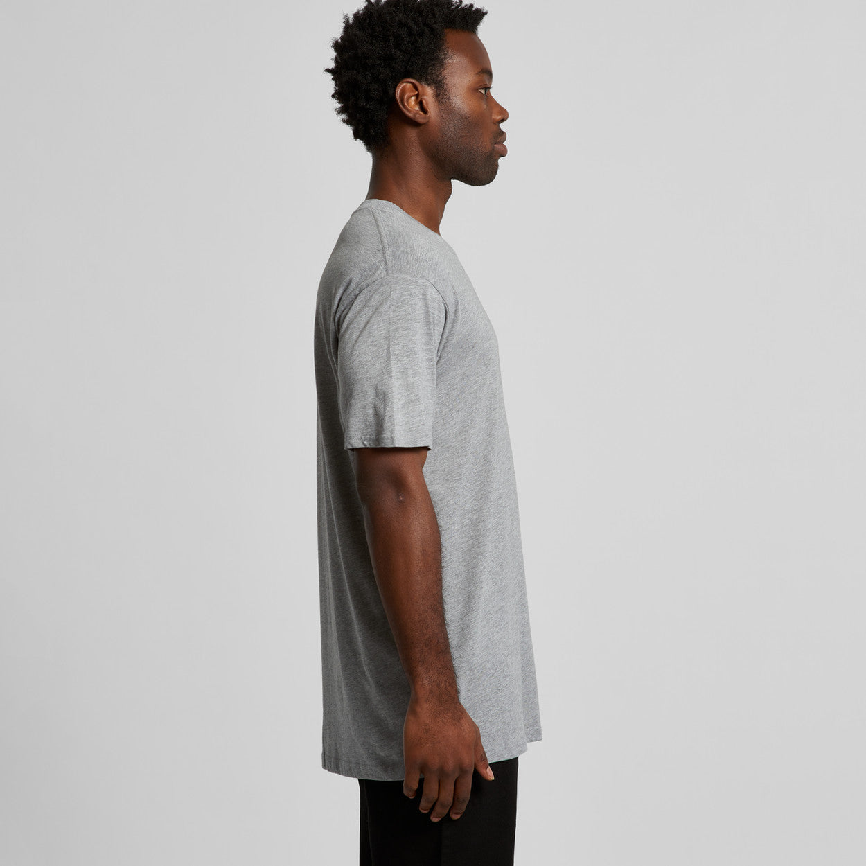 Men’s heather gray short-sleeved premium basic tee with relaxed fit perfect for workwear and uniforms