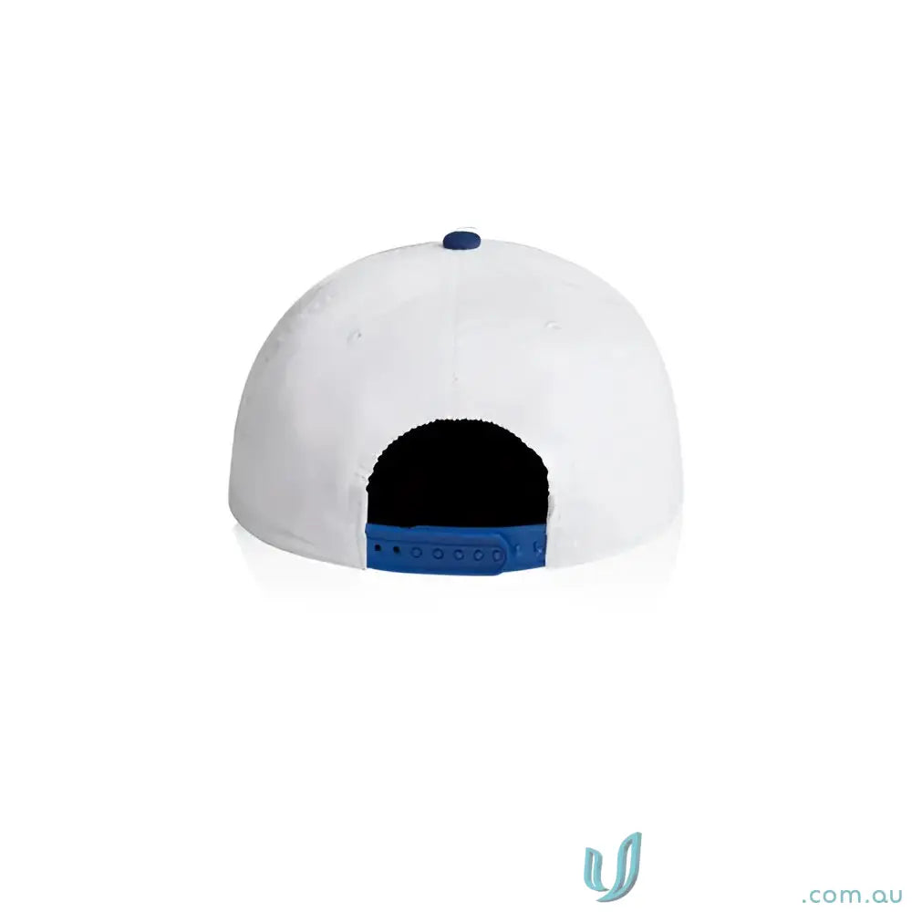 White baseball cap with blue brim and snapback closure made of cotton 16-wale partridge cord