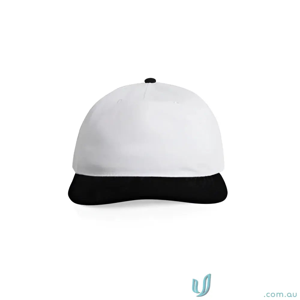 White cotton 16-wale partridge cord baseball cap with black brim and five-panel design