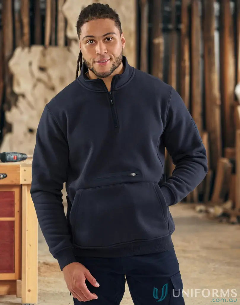 Navy blue premium fleece half zip sweatshirt perfect for handle tough jobs