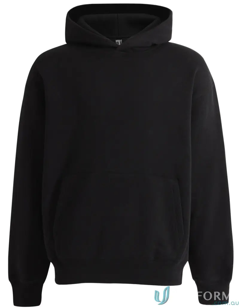 Black hooded sweatshirt showcased in the Premium Fleece Oversized Hoodie product shot