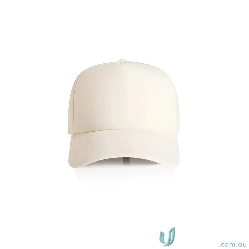 Plain cream-colored baseball cap with curved brim made from recycled polyester mesh