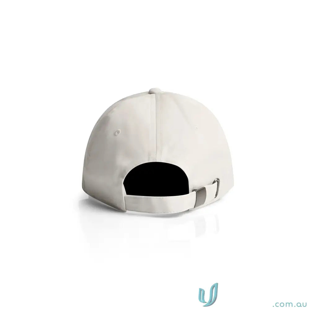 Plain light-colored cotton cap with adjustable metal clasp and strap for a perfect fit