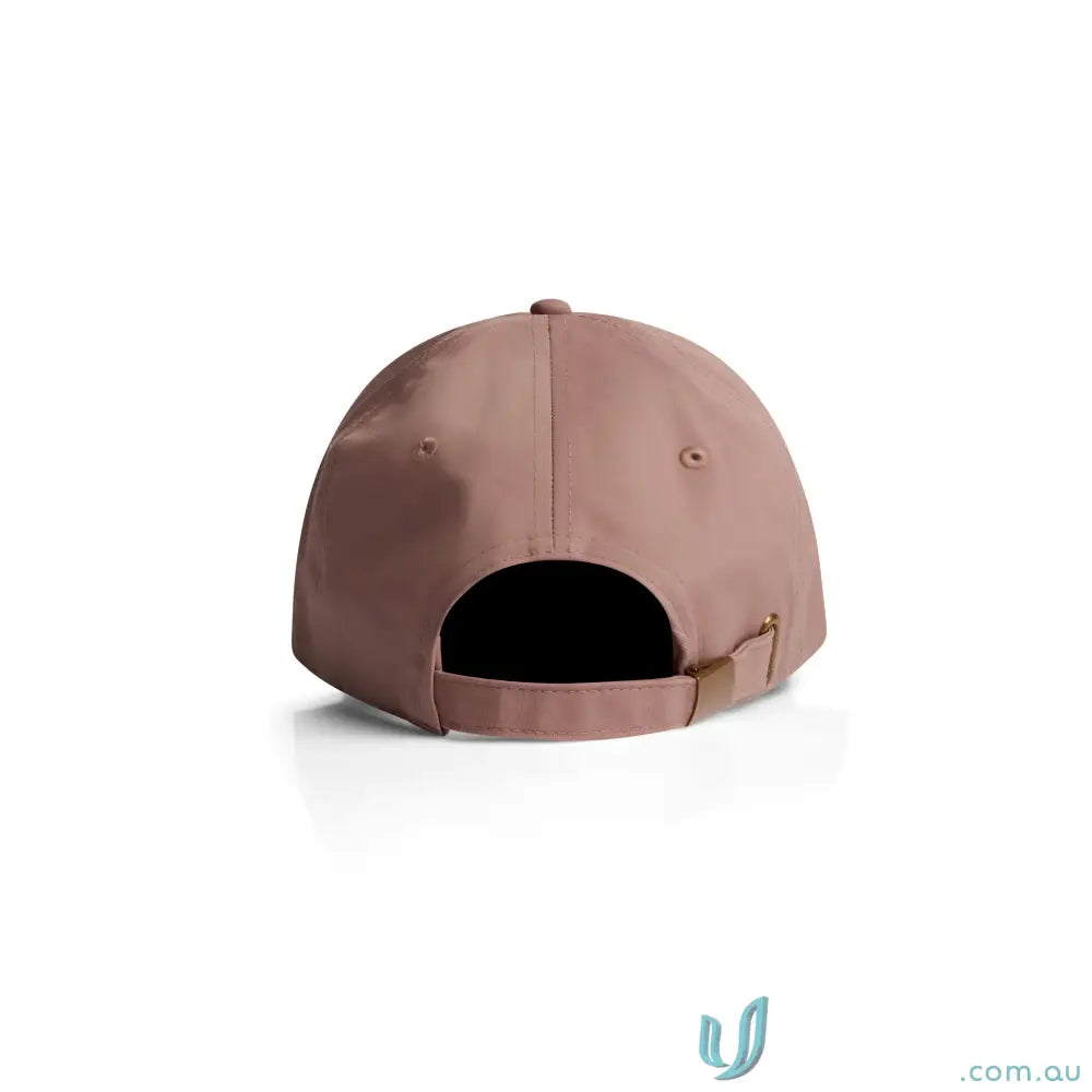 Dusty pink cotton cap with adjustable metal clasp and low-profile six-panel design