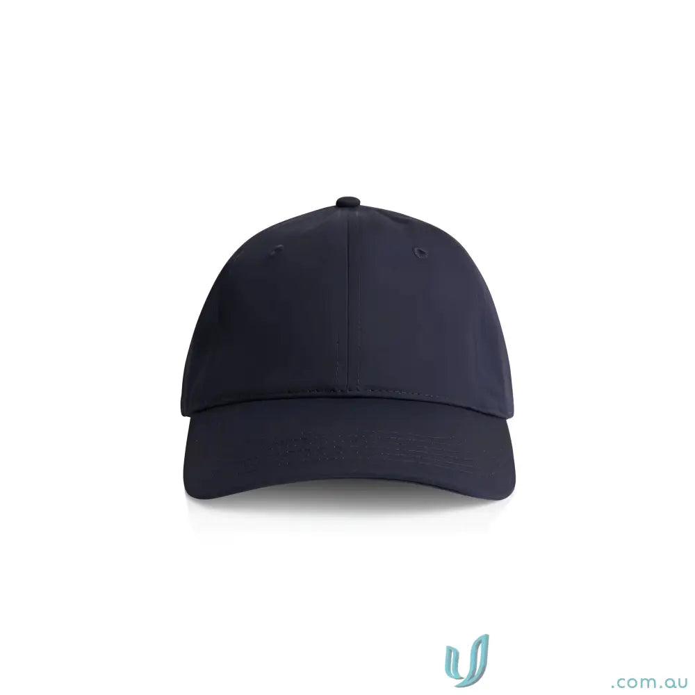 Navy blue baseball cap with curved brim and adjustable metal clasp for a perfect fit