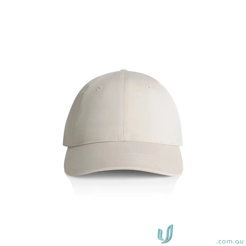Plain light beige baseball cap with a slightly curved brim and adjustable metal clasp