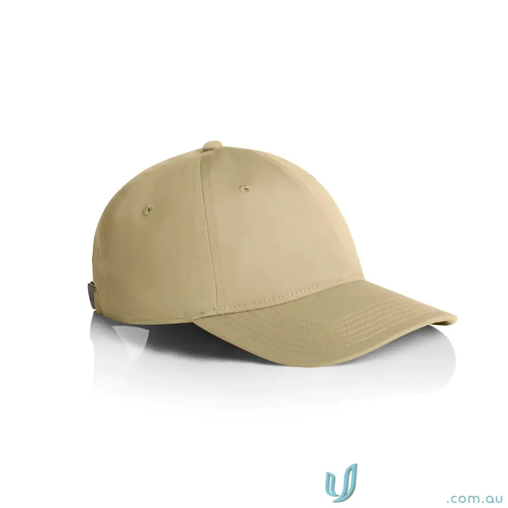 Plain light brown baseball cap with curved brim and adjustable metal clasp