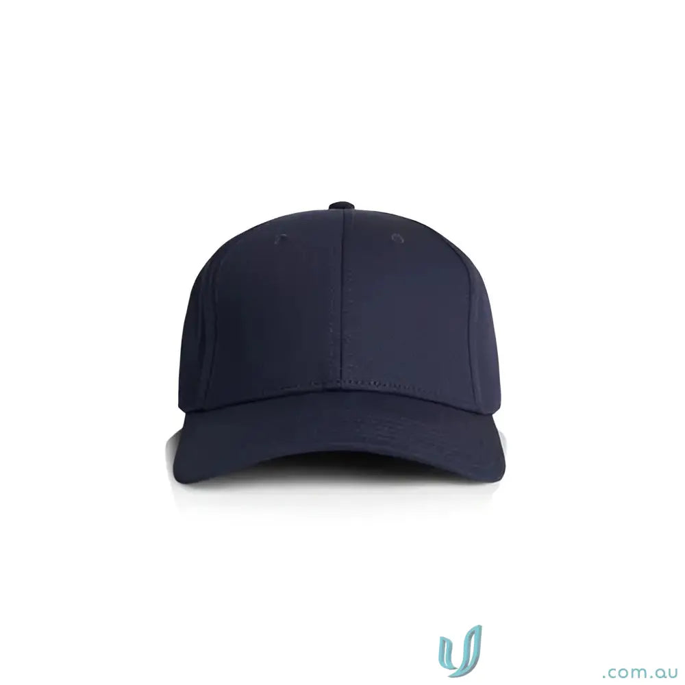 Plain navy blue snapback cap with curved peak and tonal under-peak lining