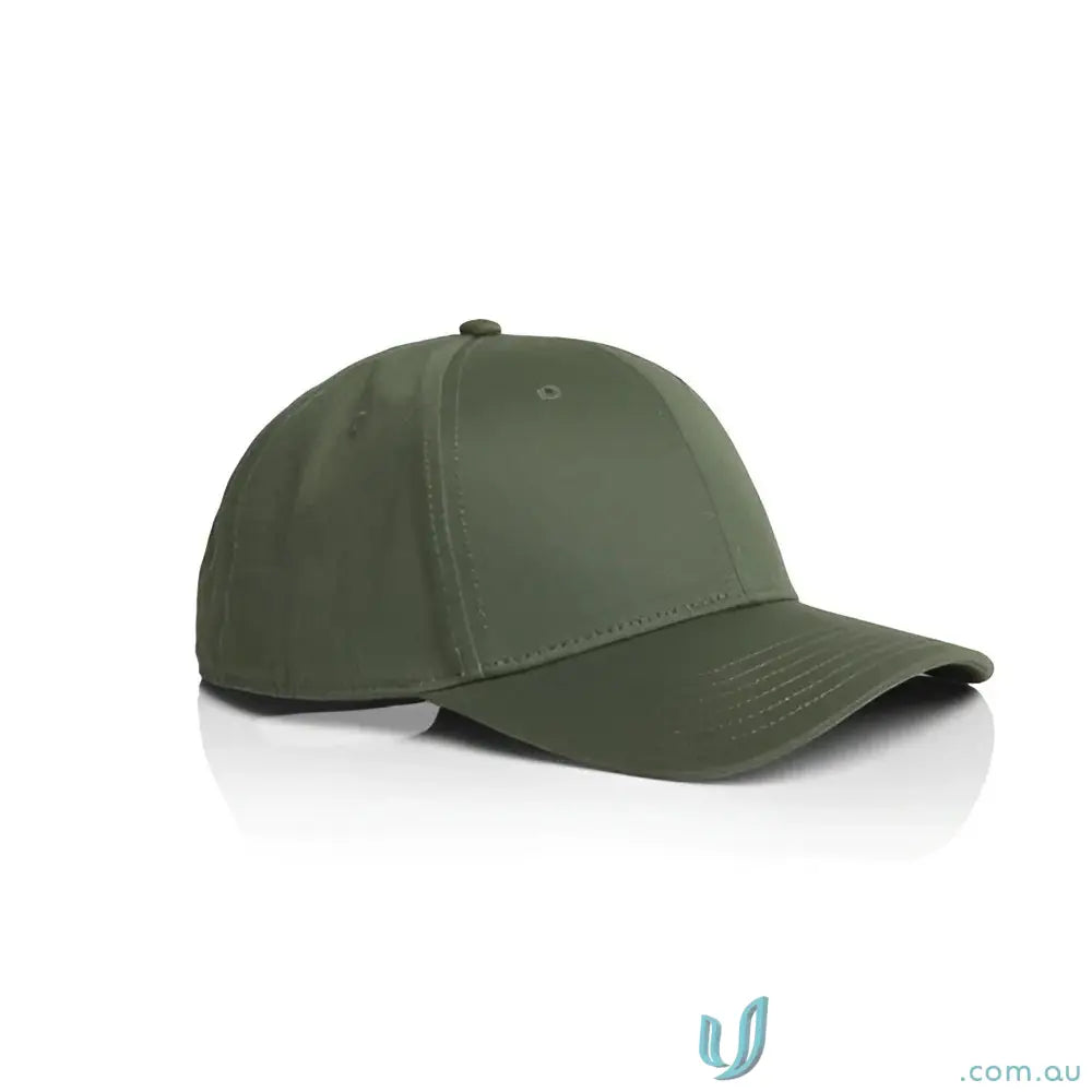Olive green snapback cap with curved peak, tonal under-peak lining, stylish look