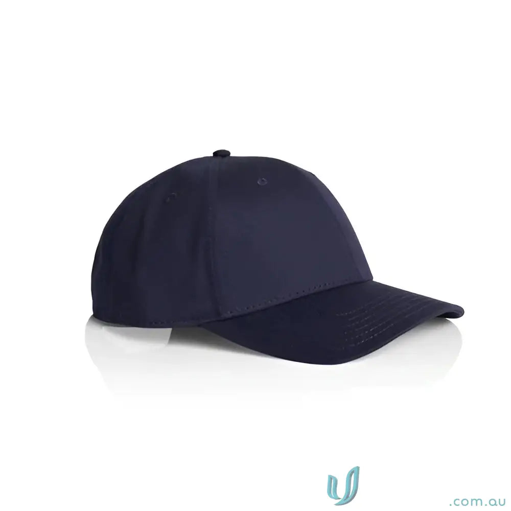Plain navy blue snapback cap with curved peak and tonal under-peak lining